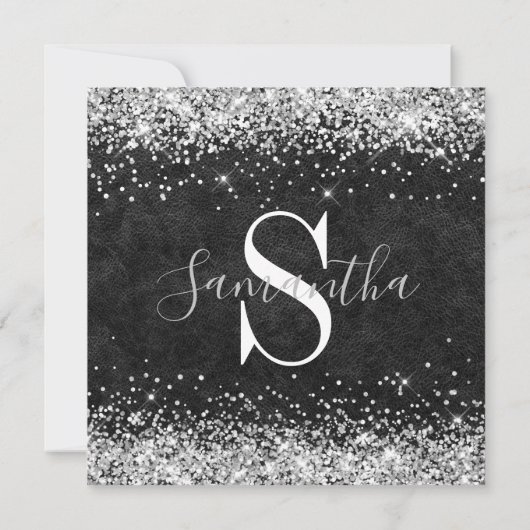 Silver Glitter Black Leather 40th Birthday Kaart (Achterkant)