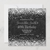 Silver Glitter Black Leather 40th Birthday Kaart (Voorkant)