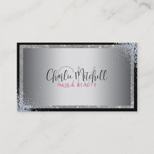 Silver Glitter Black Lijst Visitekaartje (Voorkant)