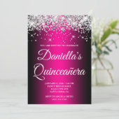 Silver Glitter Black Magenta Ombre Quinceañera Kaart (Staand voorkant)