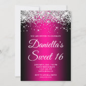 Silver Glitter Black Magenta Ombre Sweet 16 Kaart (Voorkant)