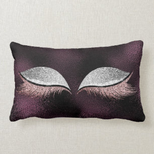 Silver Glitter Black Makeup Lashes Paars Glass Kussen