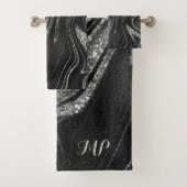 Silver Glitter Black Marmer Bad Handdoek (Insitu)