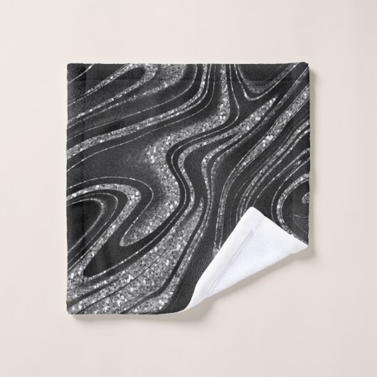 Silver Glitter Black Marmer Bad Handdoek (Wasdoekje)
