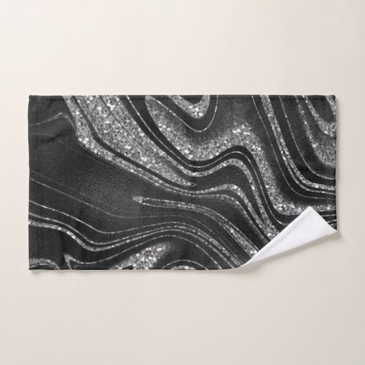 Silver Glitter Black Marmer Bad Handdoek (Handdoek)