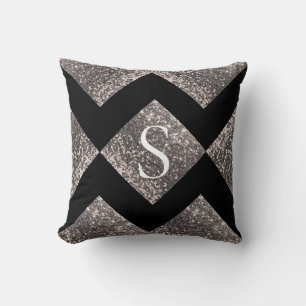 Silver Glitter Black Monogram Bing Chic Kussen