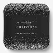 Silver Glitter Black Name Merry Kerstry Papieren Bordje (Voorkant)