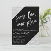 Silver glitter Black new plan uitgesteld Save The Date (Staand voorkant)