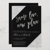 Silver glitter Black new plan uitgesteld Save The Date (Voorkant / Achterkant)