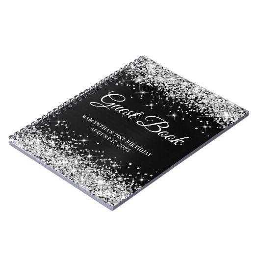 Silver Glitter Black Ombre 21st Birthday Guestbook Notitieboek (Linkerzijde)