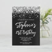 Silver Glitter Black Ombre Bold 21st Birthday Kaart (Staand voorkant)