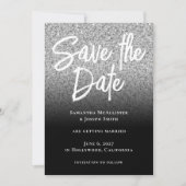 Silver Glitter Black Ombre Save The Date (Voorkant)