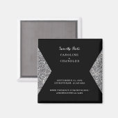 Silver Glitter & Black Photo Weddenschap Save the  Magneet (Voorkant / Achterkant)
