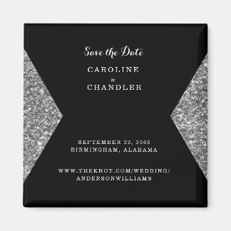 Silver Glitter & Black Photo Weddenschap Save the  Magneet