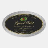 Silver Glitter Black Product Labels Ladybug Leaf (Voorkant)