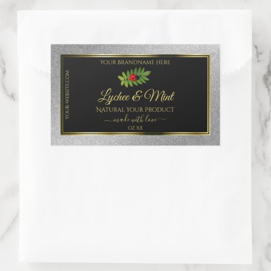 Silver Glitter Black Product Labels Ladybug Leaf (Tas)