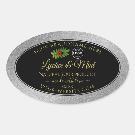 Silver Glitter Black Product Labels Ladybug Logo (Voorkant)