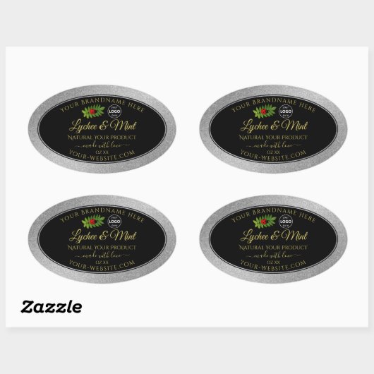 Silver Glitter Black Product Labels Ladybug Logo (Vel)