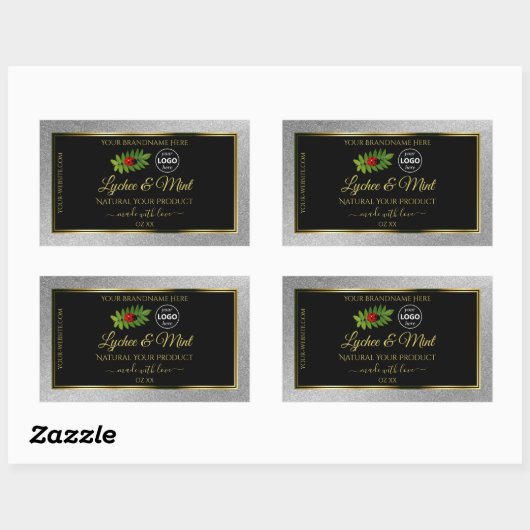 Silver Glitter Black Product Labels Ladybug Logo (Vel)