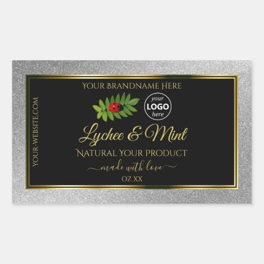 Silver Glitter Black Product Labels Ladybug Logo (Voorkant)
