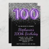 Silver Glitter Black Royal Paarse Nummer 100 Kaart (Voorkant / Achterkant)