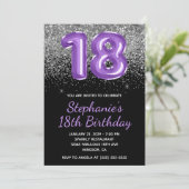Silver Glitter Black Royal Paarse Nummer 18 Kaart (Staand voorkant)