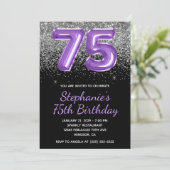 Silver Glitter Black Royal Paarse Nummer 75 Kaart (Staand voorkant)
