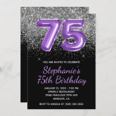 Silver Glitter Black Royal Paarse Nummer 75 Kaart (Voorkant / Achterkant)