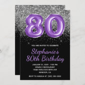 Silver Glitter Black Royal Paarse Nummer 80 Kaart (Voorkant / Achterkant)