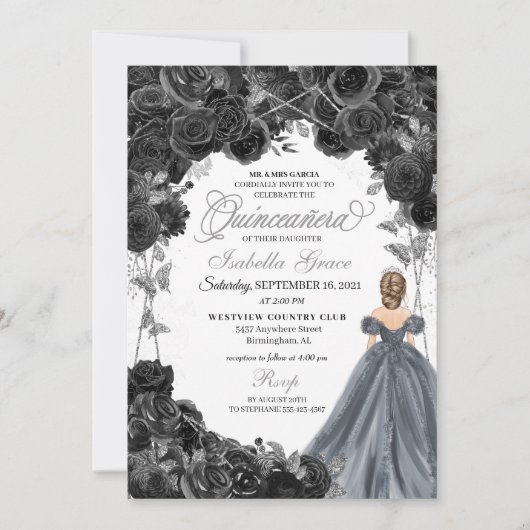 Silver Glitter Black Rozen Kaart (Voorkant)