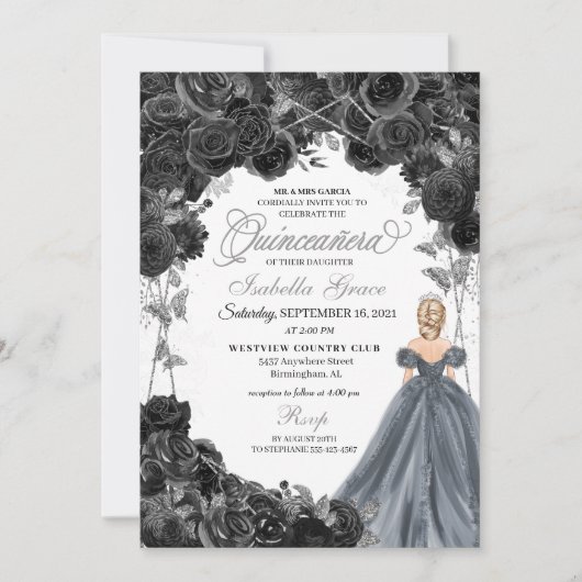 Silver Glitter Black Rozen Kaart (Voorkant)