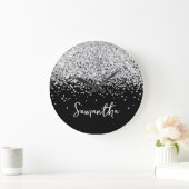 Silver Glitter Black Script-naam Grote Klok (Huis)