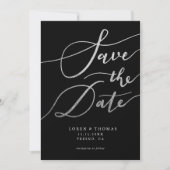 Silver Glitter Black Script Typography Save The Date (Voorkant)