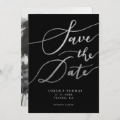 Silver Glitter Black Script Typography Save The Date (Voorkant / Achterkant)