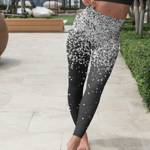 Silver Glitter Black Sparkle Leggings