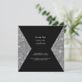 Silver Glitter & Black Wedding Save the Date Glam (Staand voorkant)