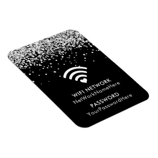 Silver Glitter Black WiFi-netwerk en wachtwoord Magneet (Rechterzijde)