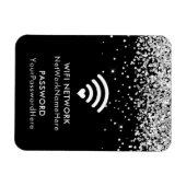 Silver Glitter Black WiFi-netwerk en wachtwoord Magneet (Horizontaal)