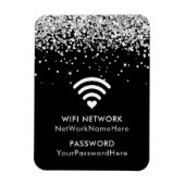Silver Glitter Black WiFi-netwerk en wachtwoord Magneet (Verticaal)