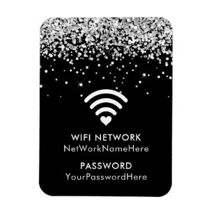 Silver Glitter Black WiFi-netwerk en wachtwoord Magneet