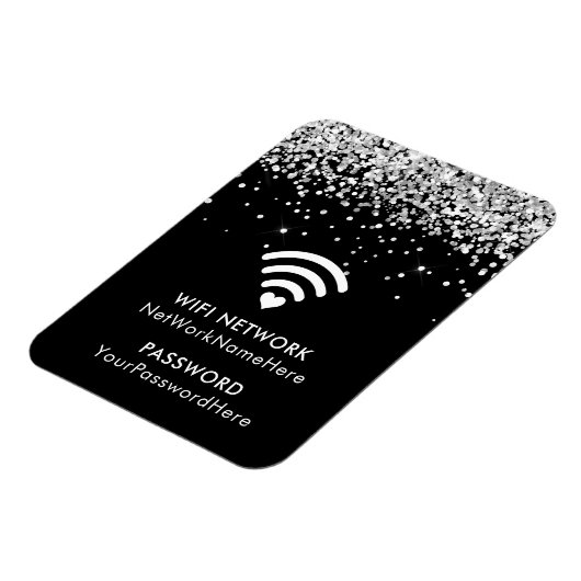 Silver Glitter Black WiFi-netwerk en wachtwoord Magneet (Linkerzijde)