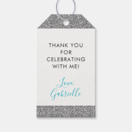 Silver Glitter Blauwgroen Blue Hartelijk dank voor Cadeaulabel
