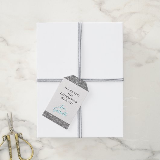 Silver Glitter Blauwgroen Blue Hartelijk dank voor Cadeaulabel (Met Touw)