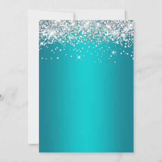 Silver Glitter Blauwgroen Blue Turquoise Gradient Kaart (Achterkant)