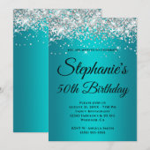 Silver Glitter Blauwgroen Blue Turquoise Gradient Kaart (Voorkant / Achterkant)