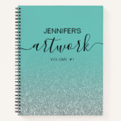 Silver Glitter Blauwgroen Girly Ombre Sketchbook N Notitieboek (Voorkant)
