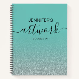 Silver Glitter Blauwgroen Girly Ombre Sketchbook N Notitieboek