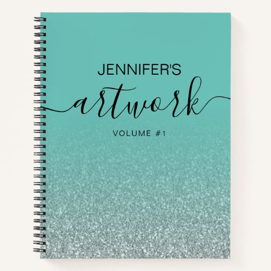 Silver Glitter Blauwgroen Girly Ombre Sketchbook N Notitieboek (Voorkant)