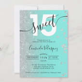 Silver glitter blauwgroen Quinceanera foto's mis q Kaart (Voorkant)