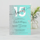 Silver glitter blauwgroen Quinceanera foto's mis q Kaart (Staand voorkant)